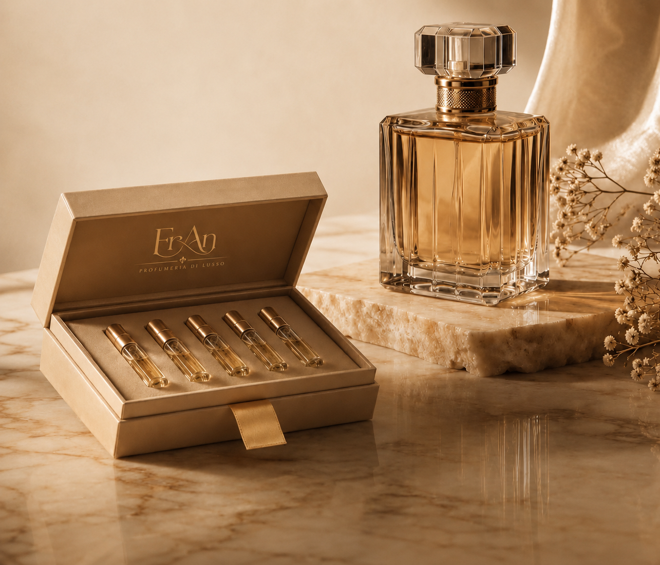 Fran Profumeria di Lusso luxury sample scent collection with gold vials